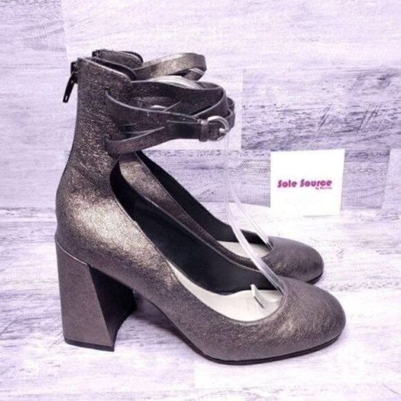 1. State Shoes - 1. State Makal Ankle Strap Block Heel Pump Metallic Pewter Women's sz 6 NEW
